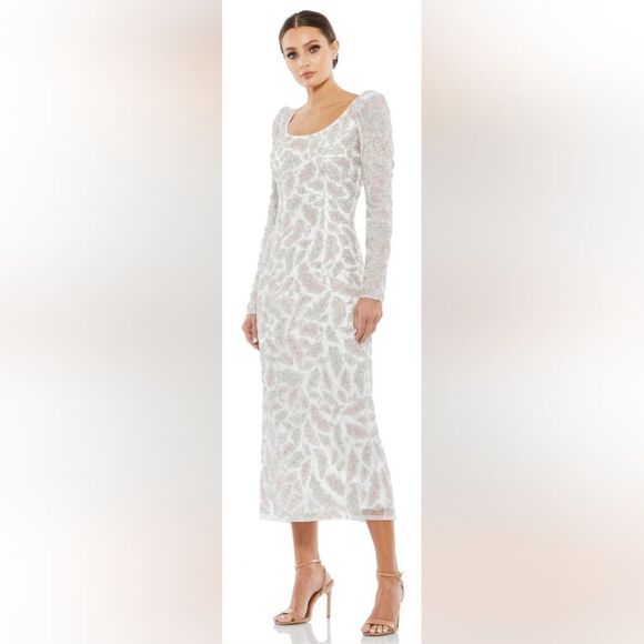 Mac Duggal FOLIAGE EMBELLISHED MIDI SHEATH DRESS NWOT sz 6 Ivory (5424) - Picture 1 of 7